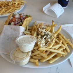 Greek Islands Cuisine - Chicken gyro and feta fries