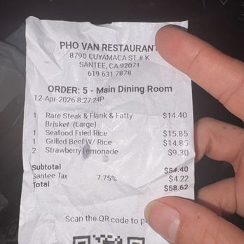 Pho Van - I ordered a #6 which on the menu doesn't say fatty but came back on the receipt. VERY VERY very misleading for someone with sensory issues. - Vietnamese Near Me - Santee, California