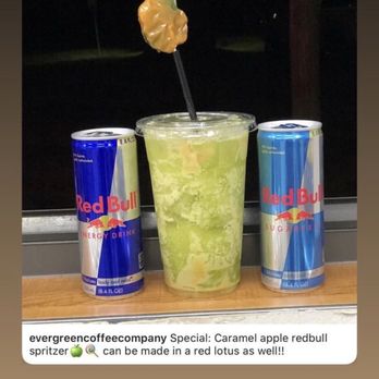 Evergreen Coffee Co - Carmel Apple Red Bull - Coffee & Tea Near Me - Owasso, Oklahoma
