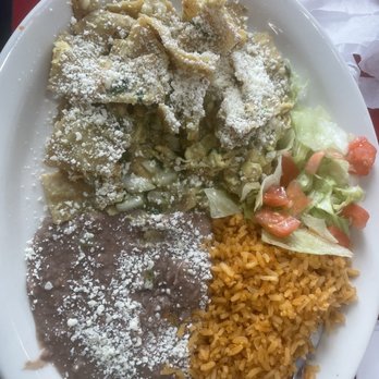 Pancho’s Kitchen - Chilaquiles verdes with rice and beans. - Mexican Near Me - Highland, California