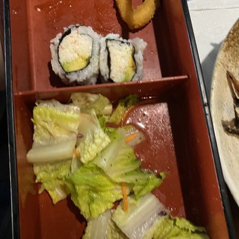 Joyce's Sushi - Kids meal with extremely slimy rice my son wouldn't touch. Chicken was good. Salad speaks for itself lol - Japanese Near Me - Rancho Mirage, California
