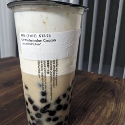 Overwhelming amount of boba to drink ratio, this was taken after I had already drank some and it's still at half a cup amount Overwhelming amount of boba to drink ratio, this was taken after I had already drank some and it's still at half a cup amount