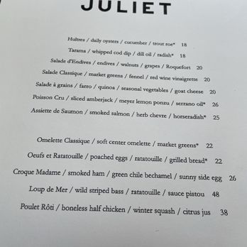 Juliet - Lunch menu - French Near Me - Culver City, California