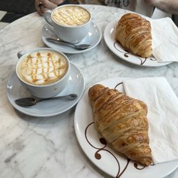 Plain croissants, caramel latte Plain croissants, caramel latte