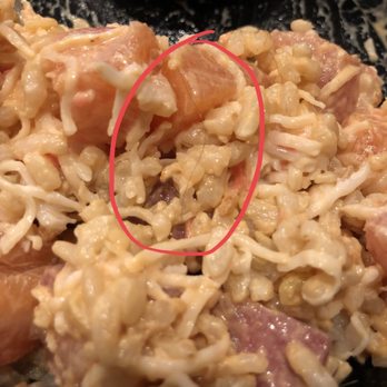 Ahipoki - Long piece of black hair. Probably belonged to the server. - Seafood Near Me - Temple City, California