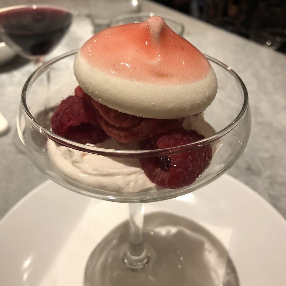 Pavlova, rose cream & raspberry sorbet