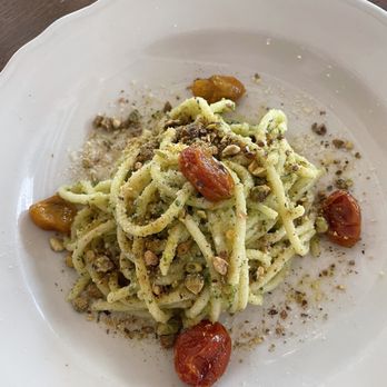 Parc de Ville - Bucatini Provencal - pistachio pistou, roasted tomato, basil, pecorino - French Near Me - Fairfax, Virginia