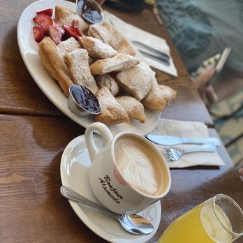 Cafe Jolie - Beignets, vanilla latte, and a mimosa - Breakfast & Brunch Near Me - Alameda, California