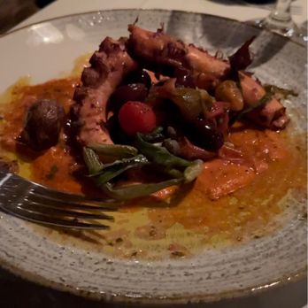 Elements - Charred Octopus tomato, olive, marble potatoes, hazelnut romesco - New American Near Me - Paradise Valley, Arizona Elements - Charred Octopus tomato, olive, marble potatoes, hazelnut romesco - New American Near Me - Paradise Valley, Arizona