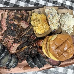brisket, ribs,sausage, buns, mac and cheese, slaw and potato slaw brisket, ribs,sausage, buns, mac and cheese, slaw and potato slaw