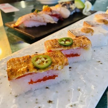 Miku - Torched pressed sushi, Salmon oishi roll - Japanese Near Me - Toronto, Ontario Miku - Torched pressed sushi, Salmon oishi roll - Japanese Near Me - Toronto, Ontario
