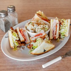 The Bread Basket Deli - Triple Decker Club and potato salad