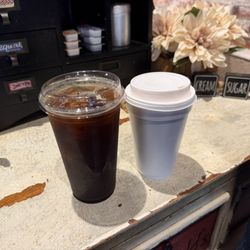Brewed Awakening - Iced Americano, and a cappuccino.