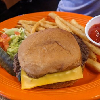 Mi Rancho - a hamburger and fries on an orange plate - Mexican Near Me - Belton, Missouri Mi Rancho - a hamburger and fries on an orange plate - Mexican Near Me - Belton, Missouri
