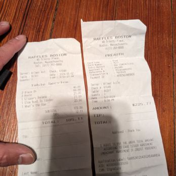 Blind Duck - Original itemized bill vs. bill charged. - Cocktail Bars Near Me - Boston, Massachusetts