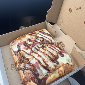 Sorella by Marris pizza - This is bbq chicken pizza 1 slice!!! Damn it's huge - Italian Near Me - Anaheim, California