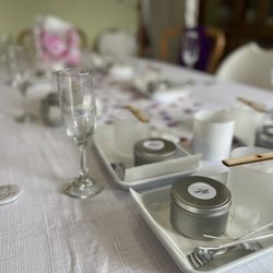 Create & Escape Creative Studios & DIY Workshops - Each guest got their own candle-making kit - 2 vessels each for double the fun! It took the place settings/decor up several notches!