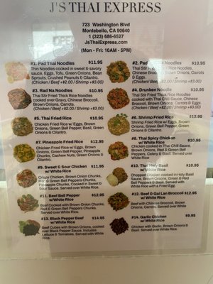 Menu photo 2 J's Thai Express Montebello, CA