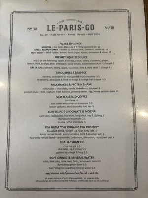 Menu photo 2 Le Paris Go Cafe Bondi Beach, NSW Menu photo 2 Le Paris Go Cafe Bondi Beach, NSW