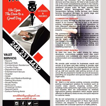 Mr Valet - Company brochure: - Valet Services Near Me - Auburn Hills, Michigan Mr Valet - Company brochure: - Valet Services Near Me - Auburn Hills, Michigan