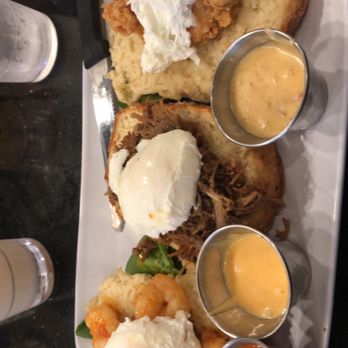 Ruby Slipper Decatur - Shrimp, pulled pork, and fried chicken Benedict's! I forgot the name but it's basically the meal that comes with 3 choices. - Breakfast & Brunch Near Me - New Orleans, Louisiana Ruby Slipper Decatur - Shrimp, pulled pork, and fried chicken Benedict's! I forgot the name but it's basically the meal that comes with 3 choices. - Breakfast & Brunch Near Me - New Orleans, Louisiana
