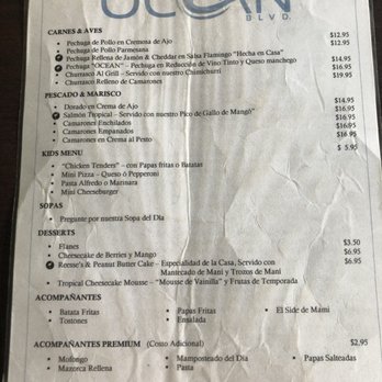 Ocean Boulevard - Menu as of Aug 2020 - Caribbean Near Me - Aguada, Puerto Rico