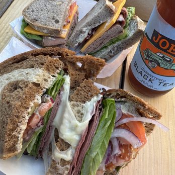 San Benito Deli - Bottom is the pastrami on rye (best one!)  Top is the roast beef on olive-walnut. - Cafes Near Me - Half Moon Bay, California