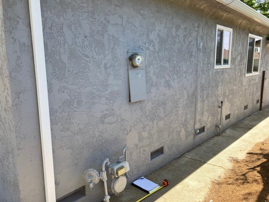 Panel Upgrades in Stucco - This is how we repair stucco when we upgrade your panel and it is semi-flush in a stucco wall. More building departments are requiring the stucco repair to be inspected during the panel change. Sacramento County is very firm having this requirement. You can see in these photos that once we're done, the stucco looks like it has always been there. We care about these details on your home. Please contact us for your free estimate. Pricing varies from $4200 to $6000 (every project is unique and deserves its own estimated cost). Panel Upgrades in Stucco - This is how we repair stucco when we upgrade your panel and it is semi-flush in a stucco wall. More building departments are requiring the stucco repair to be inspected during the panel change. Sacramento County is very firm having this requirement. You can see in these photos that once we're done, the stucco looks like it has always been there. We care about these details on your home. Please contact us for your free estimate. Pricing varies from $4200 to $6000 (every project is unique and deserves its own estimated cost).