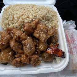 New China City - Orange Chicken Dinner Combo. Orange chicken, fried rice, veggie egg roll.