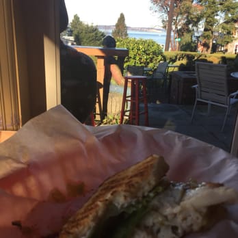 Red Cup Cafe - A partially devoured Taos sandwich with the mukilteo ferry landing - a beautiful day! - Coffee & Tea Near Me - Mukilteo, Washington