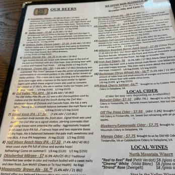 Box Office Brewery - Beer menu. Particularly enjoyed 12, 13 and 16 - Breweries Near Me - Strasburg, Virginia