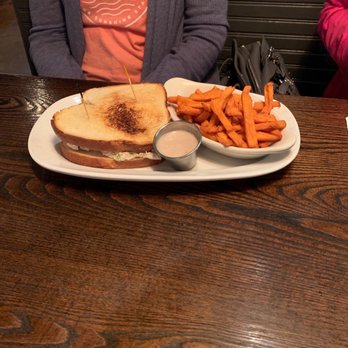 Riverstone Corner Bistro - Grilled chicken salad sandwich with sweet potato fries - Comfort Food Near Me - Canton, Georgia Riverstone Corner Bistro - Grilled chicken salad sandwich with sweet potato fries - Comfort Food Near Me - Canton, Georgia