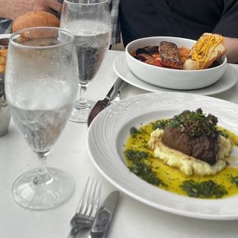 Chandler's Oceanfront Dining - The sirloin and the crispy salmon. The crispy salmon was the hit of the night. - New American Near Me - Carlsbad, California