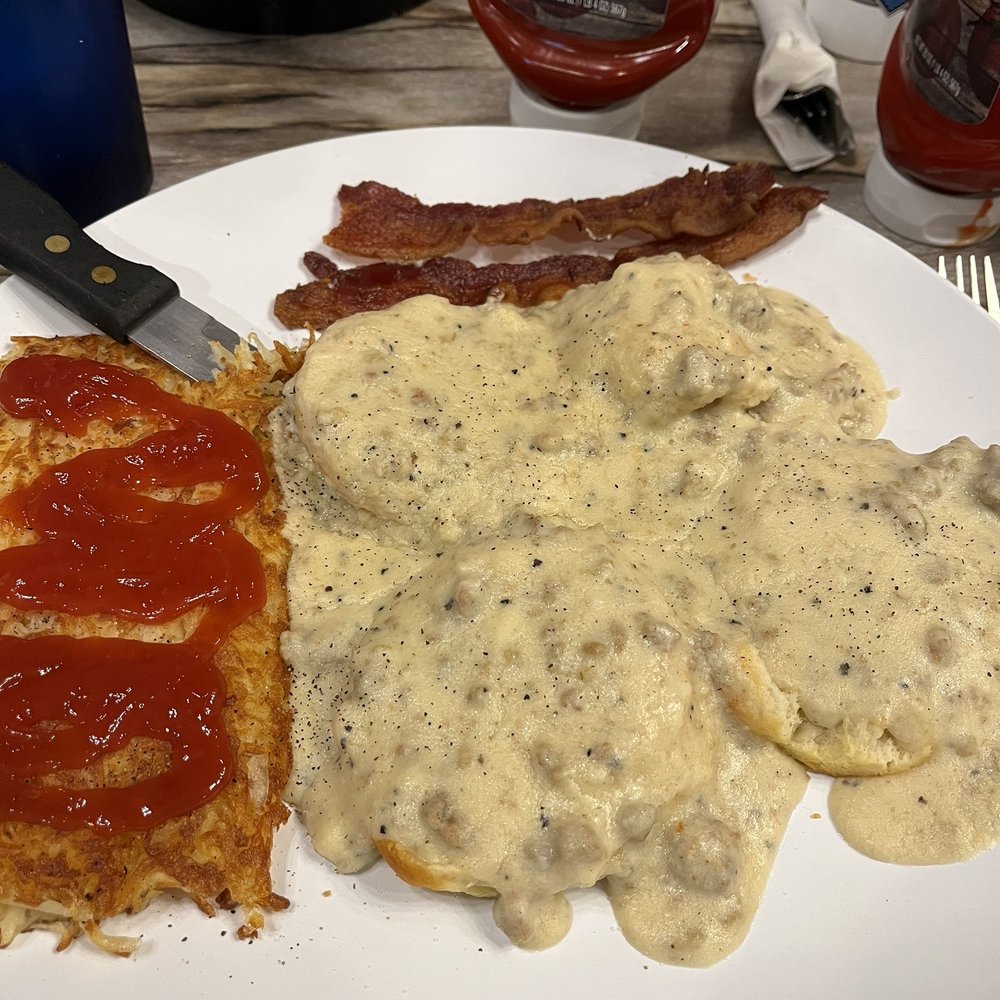 Billy Gail's - Biscuit and gravy combo with bacon - American Near Me - Branson, Missouri Billy Gail's - Biscuit and gravy combo with bacon - American Near Me - Branson, Missouri