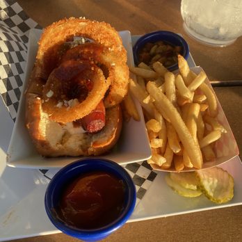 Joe's Farm Grill - Bbq bacon blue hot dog - American Near Me - Gilbert, Arizona