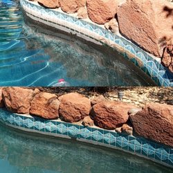 Aqua God Pool Service - Heavy scale build up on your tile??
We can clean your tile right up!!
Before and after cleaning.
