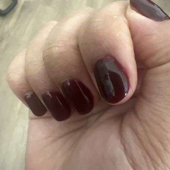 MJ Nails Spa - Look at the edges of my nails. I do not like it but love the color! - Nail Salons Near Me - Henderson, Nevada