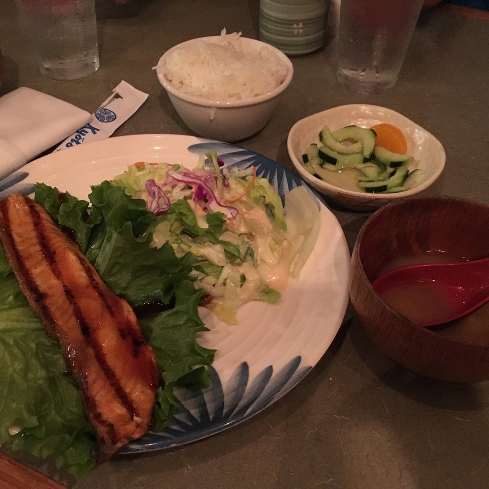 Kyoto Restaurant - Salmon teriyaki meal (miso, salad, cucumber salad, rice) - Japanese Near Me - Rohnert Park, California Kyoto Restaurant - Salmon teriyaki meal (miso, salad, cucumber salad, rice) - Japanese Near Me - Rohnert Park, California