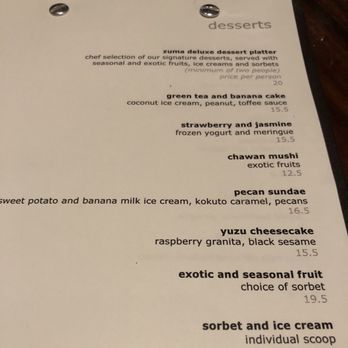 Zuma - Dessert menu - Sushi Bars Near Me - New York, New York Zuma - Dessert menu - Sushi Bars Near Me - New York, New York