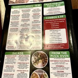Sandro's Italian & Pizzeria - Menu (May 2025) - zoom in for details and prices. The menu is a BEAST. All the classics, housemade favorites, specialty items