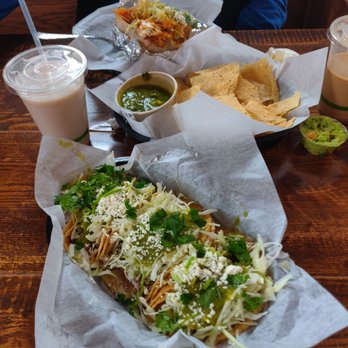 Spanglish - Tacos, chips and salsa, guac, horchata, iced coffee, and a burrito. - Mexican Near Me - Traverse City, Michigan Spanglish - Tacos, chips and salsa, guac, horchata, iced coffee, and a burrito. - Mexican Near Me - Traverse City, Michigan