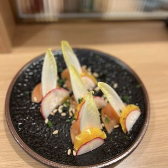 Tendon Kohaku - Salmon Carpaccio - Japanese Near Me - Bellevue, Washington Tendon Kohaku - Salmon Carpaccio - Japanese Near Me - Bellevue, Washington