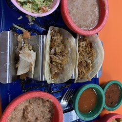 Carnitas EL Taste Foothills - 3 taco special on flour tortillas (requested).  Shredded beef (can only choose 1 meat), Extra beans requested VS rice .