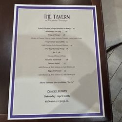 The Tavern at Virginia Crossings - April 2025 dinner menu