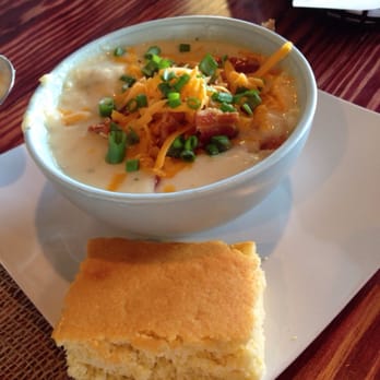 Grow fresh local food - Very limited time only Potato Soup served with cornbread. You can see the complementary locally grown boiled p-nuts behind it! - New American Near Me - Macon, Georgia Grow fresh local food - Very limited time only Potato Soup served with cornbread. You can see the complementary locally grown boiled p-nuts behind it! - New American Near Me - Macon, Georgia