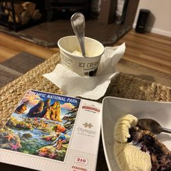 Forks Outfitters - 7/10/26. Yummy vanilla ice cream for bears, my ONP puzzle, and awesome blackberry pie from Granny's. Recommend all 3!