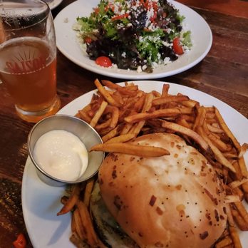 Hopleaf Bar - Brat burger and salad. - Gastropubs Near Me - Chicago, Illinois Hopleaf Bar - Brat burger and salad. - Gastropubs Near Me - Chicago, Illinois