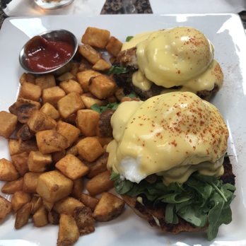 Baker's Crust - Chicken Benedict with home fries . My husband stole a fry off my plate which is why the ketchup looks like that lol - Bakeries Near Me - Norfolk, Virginia Baker's Crust - Chicken Benedict with home fries . My husband stole a fry off my plate which is why the ketchup looks like that lol - Bakeries Near Me - Norfolk, Virginia