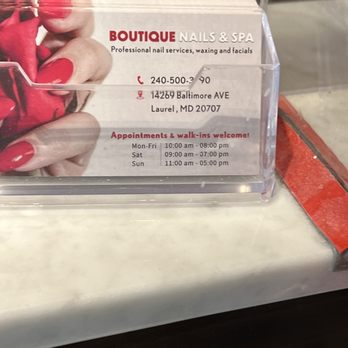 Boutique Nails and Spa - Hours of operation - Nail Salons Near Me - Laurel, Maryland