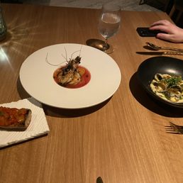Red shrimp and ravioli